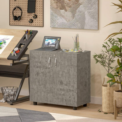 Two-Tier Locking Office Storage Cabinet with Keys - Grey