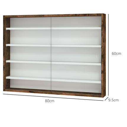 5-Tier Wall Display Shelf Cabinet with 4 Adjustable Shelves and Glass Doors 60x80cm - Rustic Brown