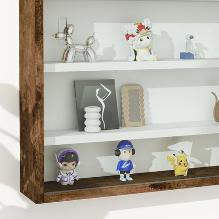 5-Tier Wall Display Shelf Cabinet with 4 Adjustable Shelves and Glass Doors 60x80cm - Rustic Brown