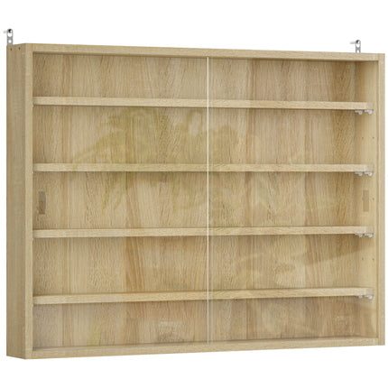 5-Tier Wall Display Shelf Cabinet with 4 Adjustable Shelves and Glass Doors 60x80cm - Oak