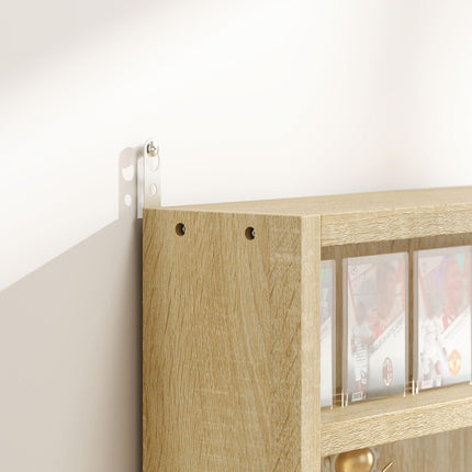 5-Tier Wall Display Shelf Cabinet with 4 Adjustable Shelves and Glass Doors 60x80cm - Oak