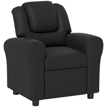 Kids Recliner Chair with Adjustable Backrest, Footrest & Cup Holder - Black PU Leather