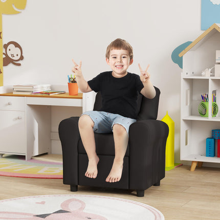 Kids Recliner Chair with Adjustable Backrest, Footrest & Cup Holder - Black PU Leather