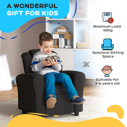 Kids Recliner Chair with Adjustable Backrest, Footrest & Cup Holder - Black PU Leather