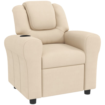 Kids Recliner Chair with 150° Adjustable Backrest, Footrest & Cup Holder - Beige PU Leather