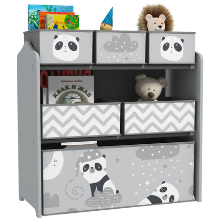 6 Piece Kids Storage Unit with Fabric Bins Organiser for Toys and Books - Grey
