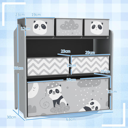 6 Piece Kids Storage Unit with Fabric Bins Organiser for Toys and Books - Grey