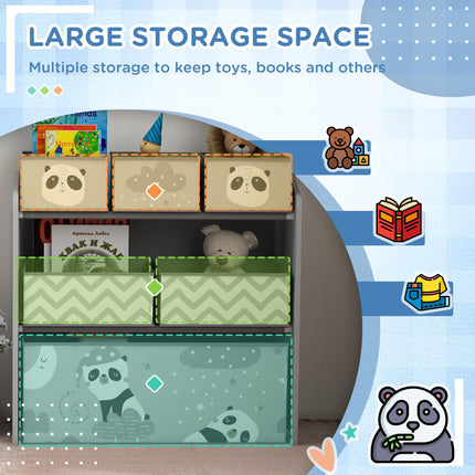 6 Piece Kids Storage Unit with Fabric Bins Organiser for Toys and Books - Grey