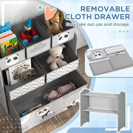 6 Piece Kids Storage Unit with Fabric Bins Organiser for Toys and Books - Grey
