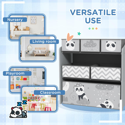 6 Piece Kids Storage Unit with Fabric Bins Organiser for Toys and Books - Grey
