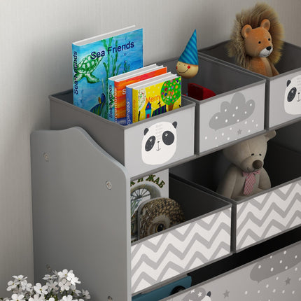 6 Piece Kids Storage Unit with Fabric Bins Organiser for Toys and Books - Grey