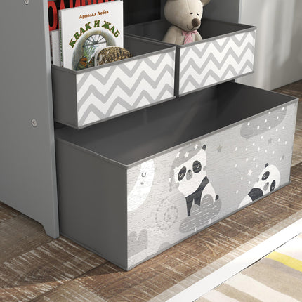 6 Piece Kids Storage Unit with Fabric Bins Organiser for Toys and Books - Grey