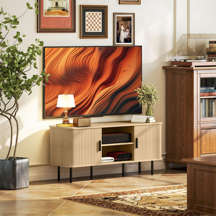 TV Stand Cabinet for TVs up to 55 Inches with Storage Shelves and Cupboard - Oak Tone