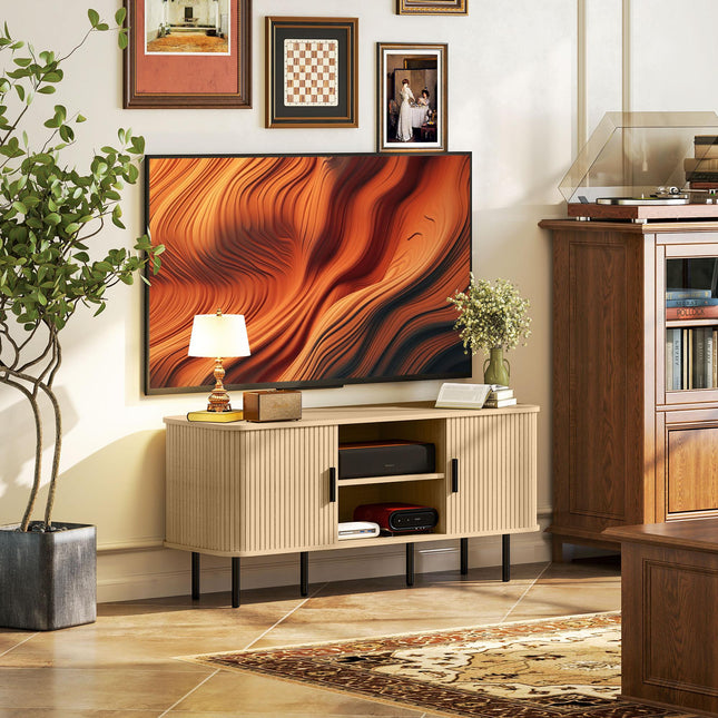 TV Stand Cabinet for TVs up to 55 Inches with Storage Shelves and Cupboard - Oak Tone