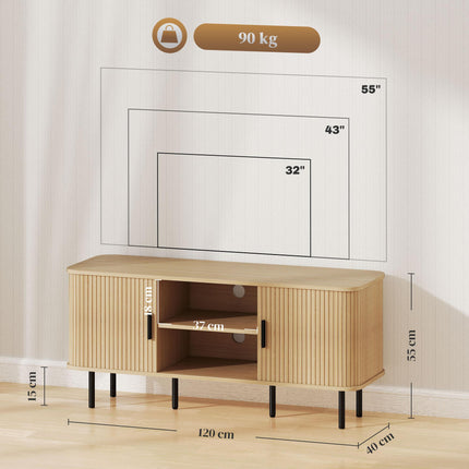 TV Stand Cabinet for TVs up to 55 Inches with Storage Shelves and Cupboard - Oak Tone