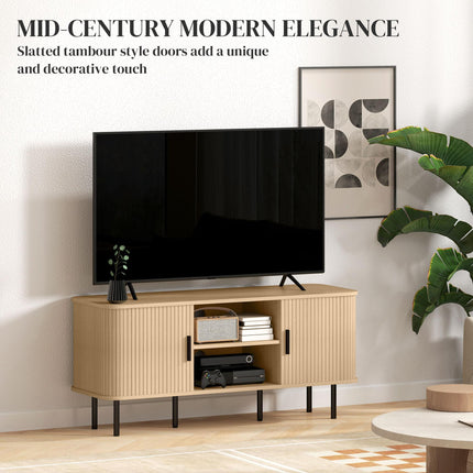 TV Stand Cabinet for TVs up to 55 Inches with Storage Shelves and Cupboard - Oak Tone