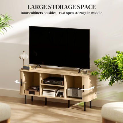 TV Stand Cabinet for TVs up to 55 Inches with Storage Shelves and Cupboard - Oak Tone