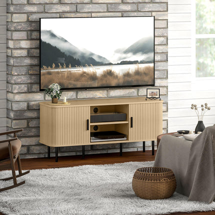 TV Stand Cabinet for TVs up to 55 Inches with Storage Shelves and Cupboard - Oak Tone