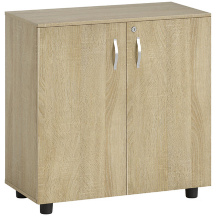 Two-Tier Locking Office Storage Cabinet with Keys - Oak