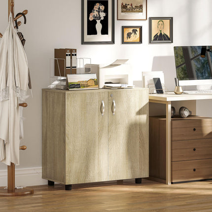 Two-Tier Locking Office Storage Cabinet with Keys - Oak