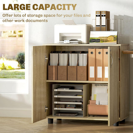 Two-Tier Locking Office Storage Cabinet with Keys - Oak