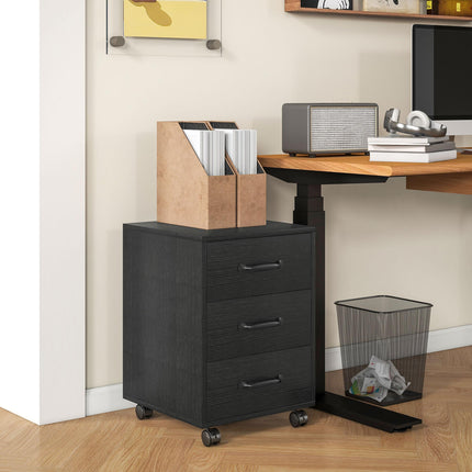 3 Drawer Mobile File Cabinet with Locking Wheels for Home Office - Black