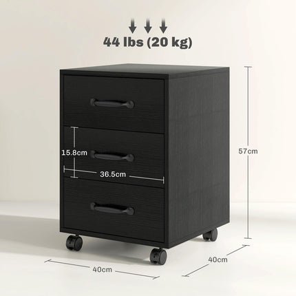 3 Drawer Mobile File Cabinet with Locking Wheels for Home Office - Black