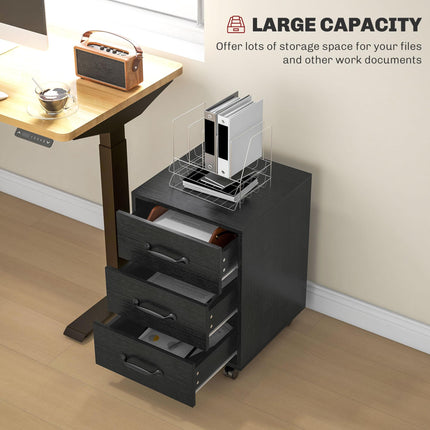 3 Drawer Mobile File Cabinet with Locking Wheels for Home Office - Black