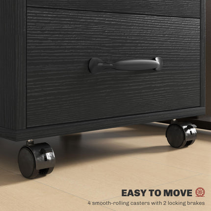 3 Drawer Mobile File Cabinet with Locking Wheels for Home Office - Black