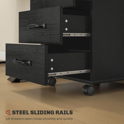 3 Drawer Mobile File Cabinet with Locking Wheels for Home Office - Black