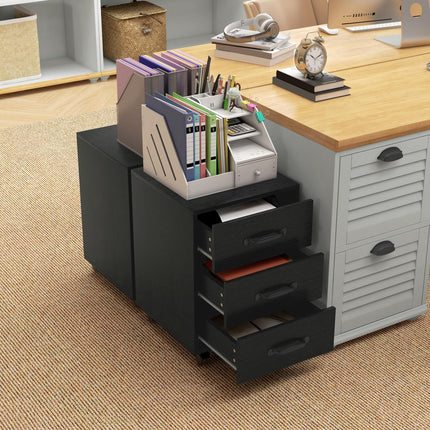 3 Drawer Mobile File Cabinet with Locking Wheels for Home Office - Black
