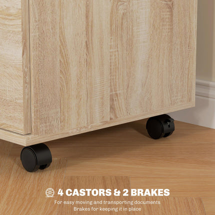 Two Drawer Lockable Filing Cabinet with Wheels - Oak Wood Effect