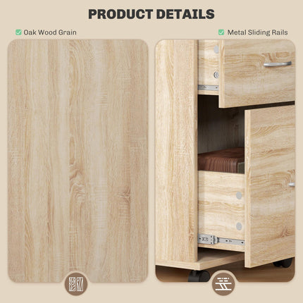Two Drawer Lockable Filing Cabinet with Wheels - Oak Wood Effect