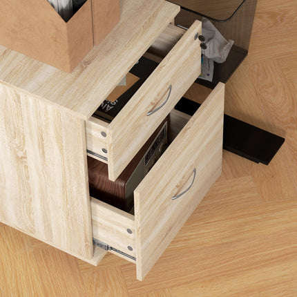 Two Drawer Lockable Filing Cabinet with Wheels - Oak Wood Effect
