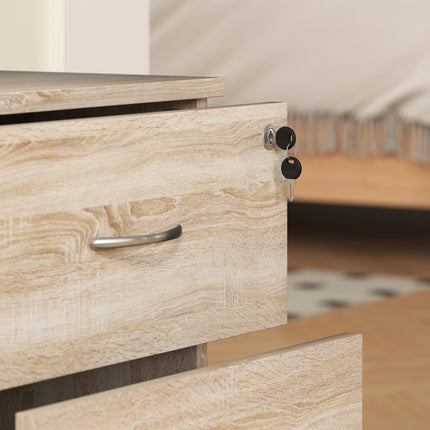 Two Drawer Lockable Filing Cabinet with Wheels - Oak Wood Effect