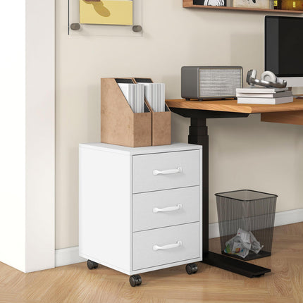 3 Drawer Mobile Filing Cabinet with Wheels for Home Office Study - White