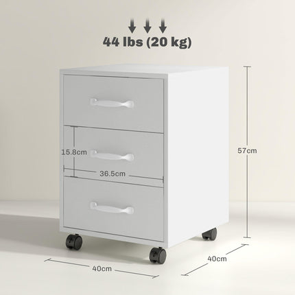 3 Drawer Mobile Filing Cabinet with Wheels for Home Office Study - White