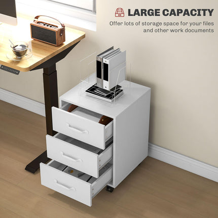 3 Drawer Mobile Filing Cabinet with Wheels for Home Office Study - White