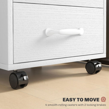 3 Drawer Mobile Filing Cabinet with Wheels for Home Office Study - White