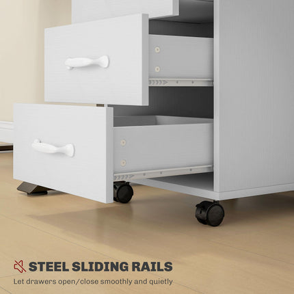 3 Drawer Mobile Filing Cabinet with Wheels for Home Office Study - White