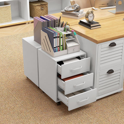 3 Drawer Mobile Filing Cabinet with Wheels for Home Office Study - White