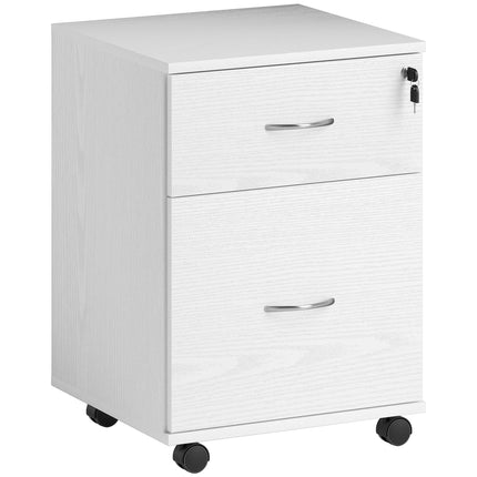 Two Drawer Lockable Filing Cabinet with Wheels - White Wood Grain