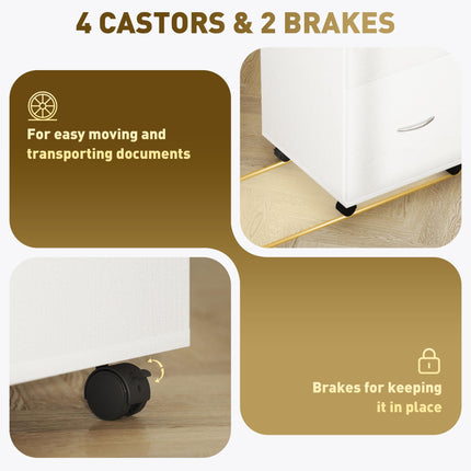 Two Drawer Lockable Filing Cabinet with Wheels - White Wood Grain