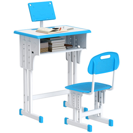 Adjustable Kids Desk and Chair Set with Book Stand and Pen Slot - Blue
