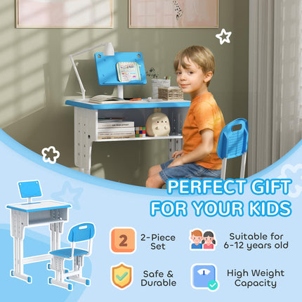 Adjustable Kids Desk and Chair Set with Book Stand and Pen Slot - Blue