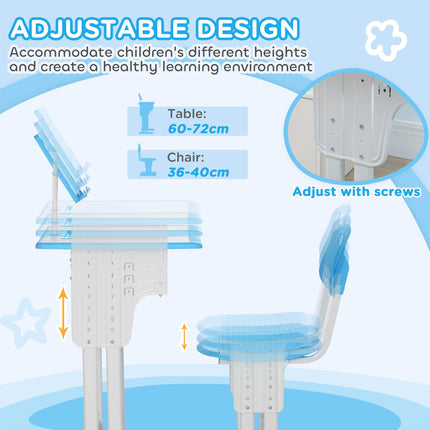 Adjustable Kids Desk and Chair Set with Book Stand and Pen Slot - Blue