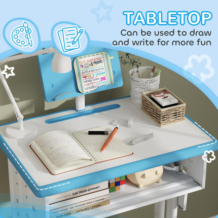 Adjustable Kids Desk and Chair Set with Book Stand and Pen Slot - Blue