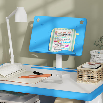 Adjustable Kids Desk and Chair Set with Book Stand and Pen Slot - Blue