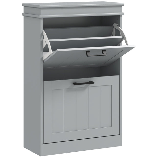 Two-Drawer Minimalistic 10-Shoe Cabinet - Grey