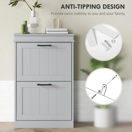 Two-Drawer Minimalistic 10-Shoe Cabinet - Grey